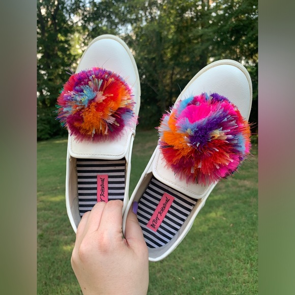 Betsey Johnson Feather Pom-Pom Leather Sneakers - Picture 4 of 16